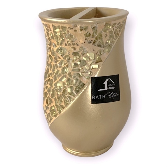 Champagne Gold Mosaic Glass Sparkle Sinatra Bath Accessory Matching 3 Pieces - Picture 4 of 13